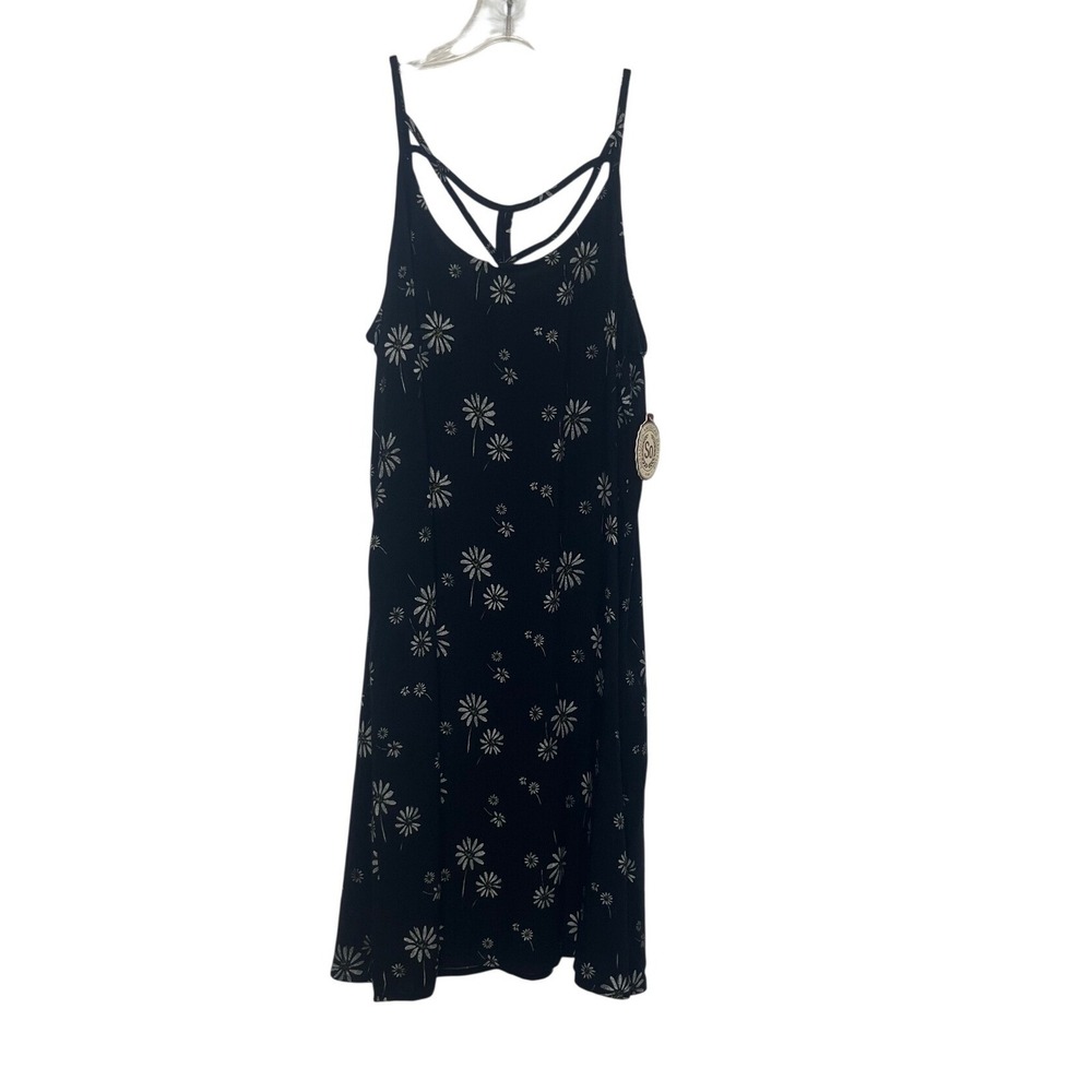SO Daisy Floral Dress Small Black New Woven Strappy Swing Boho Festival Mini
